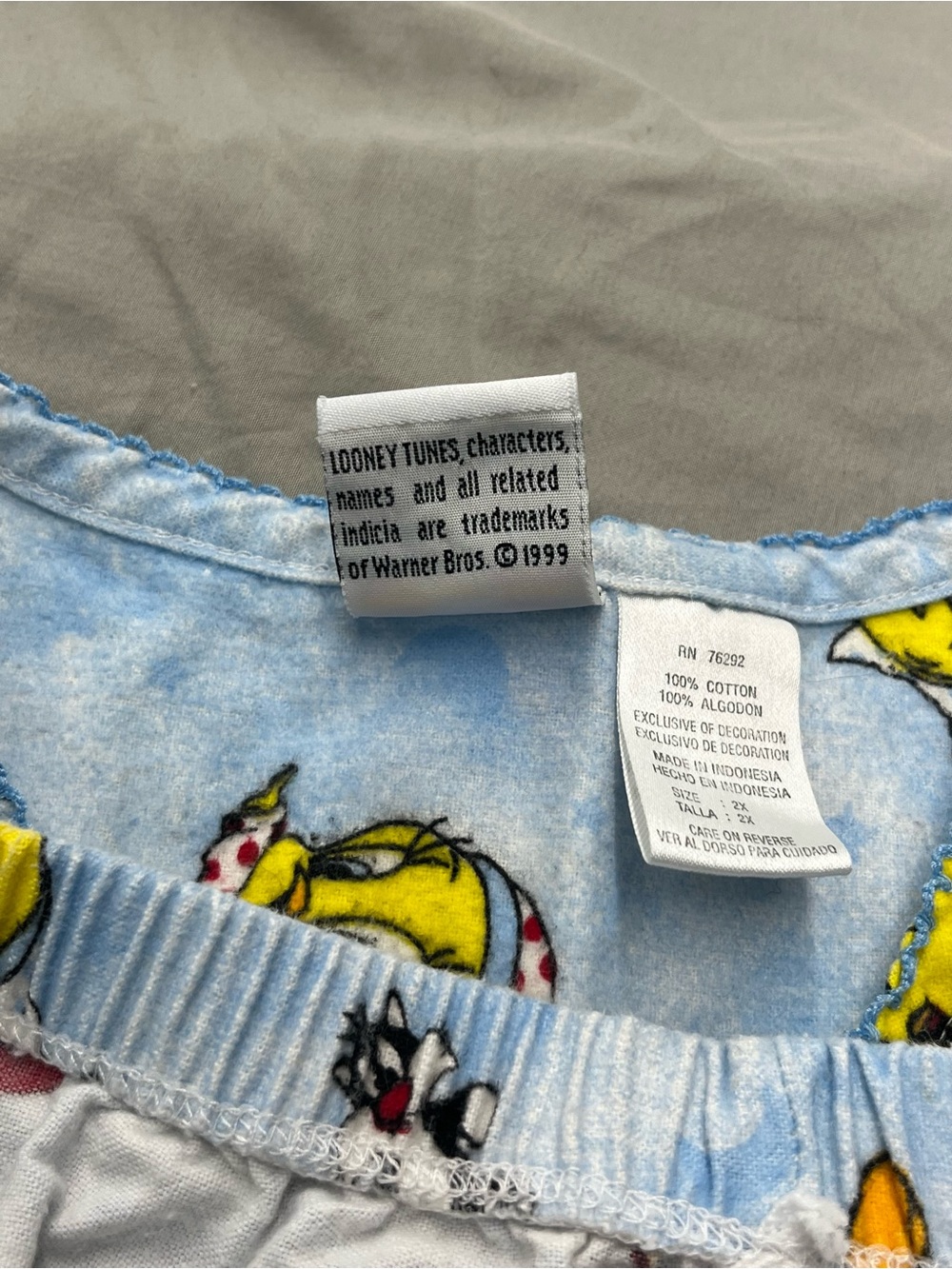 Vintage Warner Bros. Light Blue Tweety Bird Button-Front Pajama Set Size 1X-2X - Picture 4 of 4